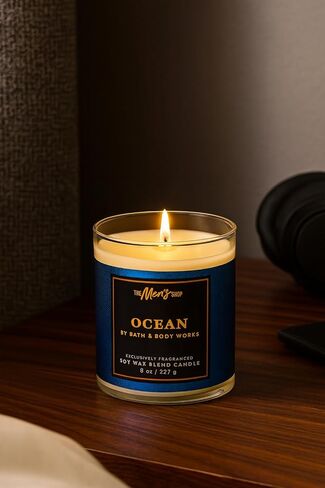 Bath & Body Works Men’s Ocean Single Wick Candle 8 oz | Fresh Clean Scented Jar Candle with Essential Oils | Blue Cypress, Vetiver, Coastal Air in Saudi Arabia