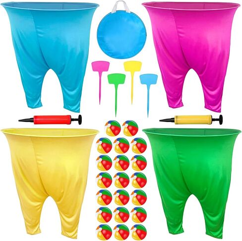 11 PCS Granny Pants Yard Game Set, Oversized Blue & Yellow Pants With 8 Colorful Bouncy Balls & 1 Air Pump, Outdoor Tossing Games For Adults Family Birthday Christmas Party Backyard Reunion Gatherings in Saudi Arabia