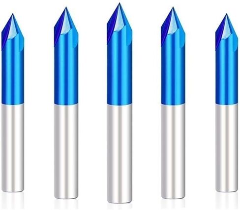 5pcs Chamfer End Mill 6.35mm Shank CNC Carving Bits Chamfer Milling Cutter 3 Flute Blue Coating Carbide End Mills 60 Degrees CNC Router Bit Chamfering Tool in Saudi Arabia