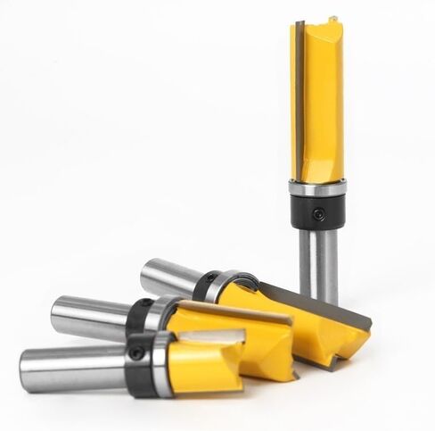 4 قطعة 12 مللي متر عرقوب فلوش تقليم نمط راوتر بت قالب تقليم المفصلي Mortising راوتر بت تحمل مستقيم نهاية مطحنة أدوات الخشب in Kuwait