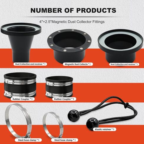 مجموعة أدوات تجميع الغبار المغناطيسي مقاس 4 بوصات و2-1/2 بوصة، تجهيزات توصيل سريعة شديدة التحمل مع 8 مغناطيسات عالية القوة وحبل أمان، تتضمن موصل خرطوم وجهاز استقبال فولاذي، للأعمال الخشبية in Kuwait
