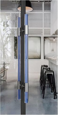 23/31/39/47inch Tall Sliding Glass Door Handle, H-Shape Blue Clear Acrylic Interior Exterior Door Pull Push Handles, Heavy Duty Commercial Entry Door Handle,Blue-100cm/39.4in in Kuwait