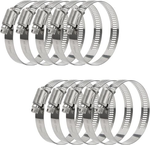 Bates- Hose Clamps, 2.5 Inch, 10 Pack, 304 Stainless Steel, Adjustable from 1-13/16"-2-3/4", Metal Worm Gear Hose Clamps for Air Ducting, Dryer Vent Hose, Fuel Line, Plumbing, Automotive in Saudi Arabia