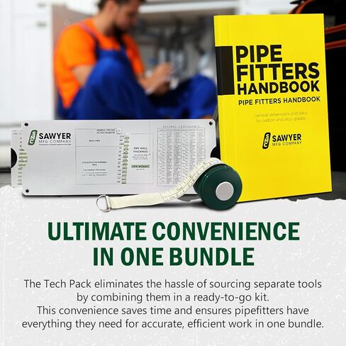 Sawyer MFG Company - The Tech Pack: Ultimate Pipefitter's Bundle - Pipefitter's Handbook, Compact Pipe Tape & Slide Rule Tool for Accurate Pipe Measurements, Welding Specs & Fitting Dimensions in Kuwait