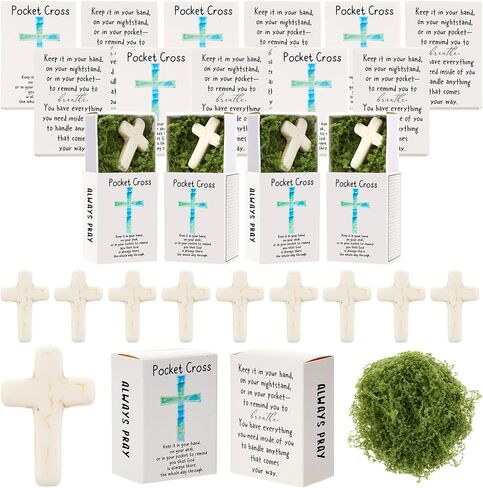 Motipuns 36 Pcs Pocket Hug Token Gifts Natural Cross Shaped Crystal Stones with Pocket Cross Box Religious Easter Christian Gifts for Women Men Church Prayer Sunday School in Saudi Arabia