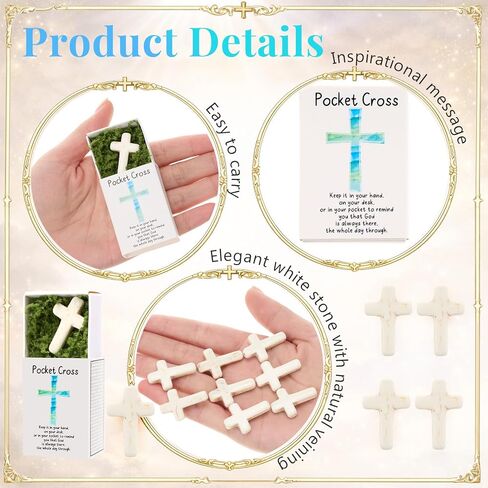 Motipuns 36 Pcs Pocket Hug Token Gifts Natural Cross Shaped Crystal Stones with Pocket Cross Box Religious Easter Christian Gifts for Women Men Church Prayer Sunday School in Saudi Arabia