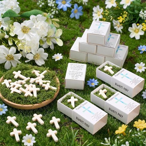 Motipuns 36 Pcs Pocket Hug Token Gifts Natural Cross Shaped Crystal Stones with Pocket Cross Box Religious Easter Christian Gifts for Women Men Church Prayer Sunday School in Saudi Arabia