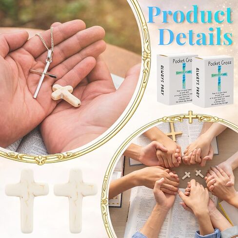 Motipuns 36 Pcs Pocket Hug Token Gifts Natural Cross Shaped Crystal Stones with Pocket Cross Box Religious Easter Christian Gifts for Women Men Church Prayer Sunday School in Saudi Arabia