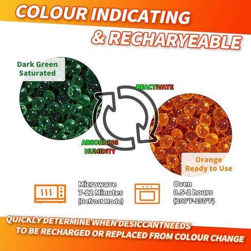 2LBS / 907G Orange Silica Desiccant Beads, JING-HELPER Orange Indicating Reusable Silica Gel Beads, 3-5mm Desiccant Dehumidifier for 3D Filament, Electronics, Camera, Jewelry (10 Organza Bags) in Kuwait