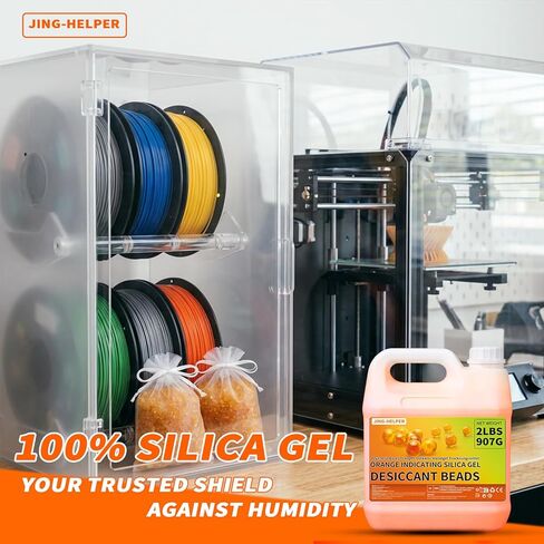 2LBS / 907G Orange Silica Desiccant Beads, JING-HELPER Orange Indicating Reusable Silica Gel Beads, 3-5mm Desiccant Dehumidifier for 3D Filament, Electronics, Camera, Jewelry (10 Organza Bags) in Kuwait
