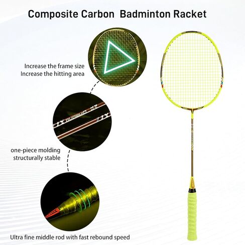 Badminton Racket Set,Badminton Rackets,Both Offensive and Defensive,Lightweight Composite Carbon Fiber 82g Durable Racket,with 2 Rackets,2 Shuttlecocks,and 1 Ball Bag in Saudi Arabia