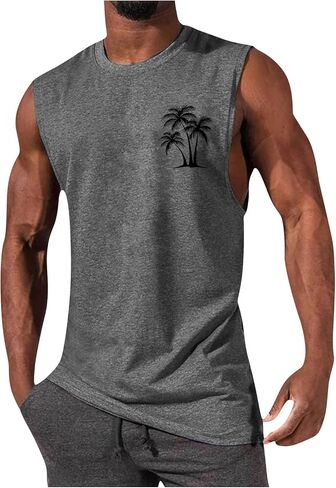 Mens Sleeveless Tank Tops Casual Summer Hawaiian Shirts Palm Tree Graphic Muscle Tee Top 20269 Beach Vacation Clothes in Saudi Arabia