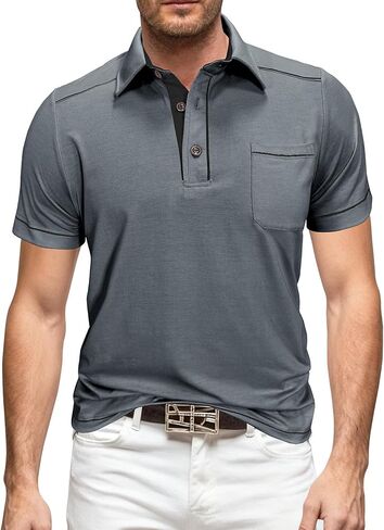 Men's Henley Shirts Short Sleeve Classic Button Basic Stylish Tops Summer Lightweight Casual Tee Shirts with Pockets in Saudi Arabia