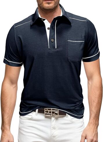 Men's Henley Shirts Short Sleeve Classic Button Basic Stylish Tops Summer Lightweight Casual Tee Shirts with Pockets in Saudi Arabia