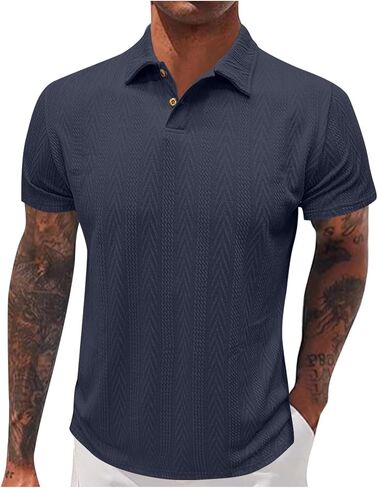 Casual Henley Shirts for Men Fashion Textured Short Sleeve Tops Summer Buttons V Neck T Shirt Solid Basic Golf Blouse in Saudi Arabia