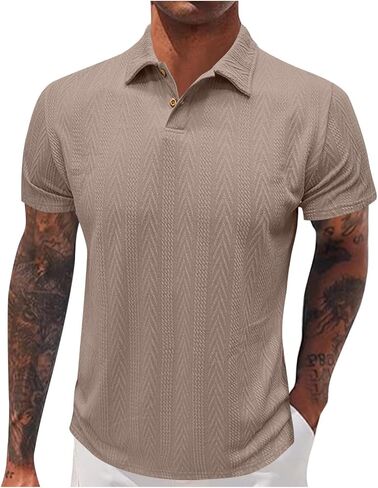 Casual Henley Shirts for Men Fashion Textured Short Sleeve Tops Summer Buttons V Neck T Shirt Solid Basic Golf Blouse in Saudi Arabia