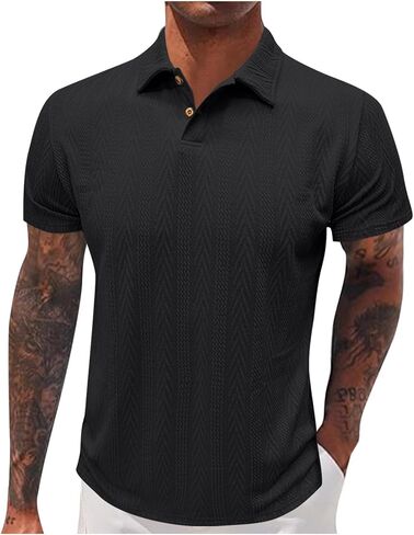 Casual Henley Shirts for Men Fashion Textured Short Sleeve Tops Summer Buttons V Neck T Shirt Solid Basic Golf Blouse in Saudi Arabia