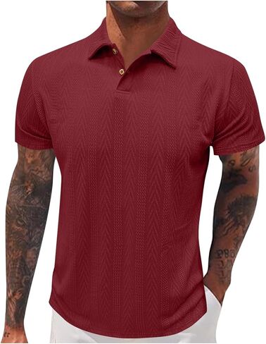 Casual Henley Shirts for Men Fashion Textured Short Sleeve Tops Summer Buttons V Neck T Shirt Solid Basic Golf Blouse in Saudi Arabia