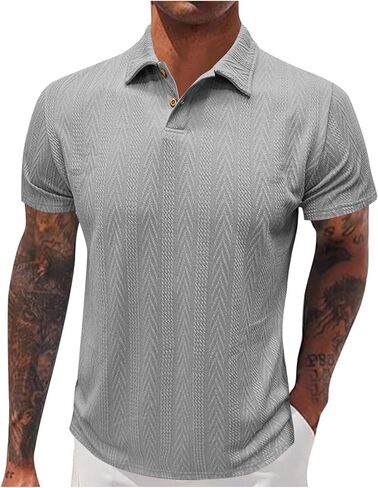 Casual Henley Shirts for Men Fashion Textured Short Sleeve Tops Summer Buttons V Neck T Shirt Solid Basic Golf Blouse in Saudi Arabia
