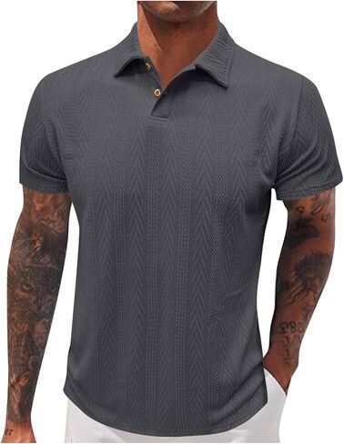 Casual Henley Shirts for Men Fashion Textured Short Sleeve Tops Summer Buttons V Neck T Shirt Solid Basic Golf Blouse in Saudi Arabia