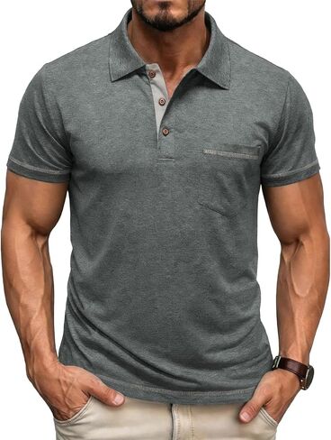 Men's Casual Henley Shirts Classic Button Cotton Short Sleeve Collared T-Shirt Summer Basic Solid Lightweight Tees in Saudi Arabia