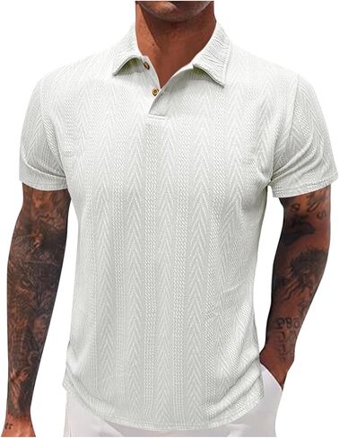 Casual Henley Shirts for Men Fashion Textured Short Sleeve Tops Summer Buttons V Neck T Shirt Solid Basic Golf Blouse in Saudi Arabia