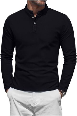 Men Long Sleeve T-Shirts Casual Cotton Linen Tops Lightweight Button Henley V Neck Shirts Summer Athletic Golf Blouse in Saudi Arabia