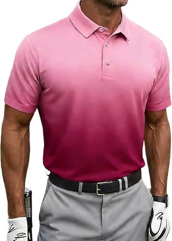 Mens Casual T Shirt Short Sleeve Summer Henley Shirt Vintage Tie Dye Gradient Tops Classic Collared Golf Tunic Blouse in Saudi Arabia