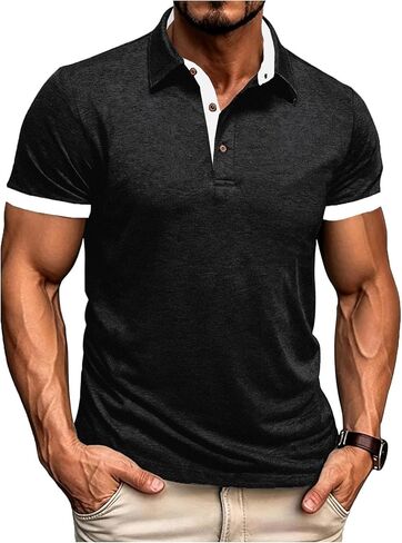 Men's Casual Henley Shirts Classic Button Cotton Short Sleeve Collared T-Shirt Summer Basic Solid Lightweight Tees in Saudi Arabia