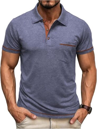 Men's Casual Henley Shirts Classic Button Cotton Short Sleeve Collared T-Shirt Summer Basic Solid Lightweight Tees in Saudi Arabia