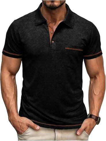 Men's Casual Henley Shirts Classic Button Cotton Short Sleeve Collared T-Shirt Summer Basic Solid Lightweight Tees in Saudi Arabia