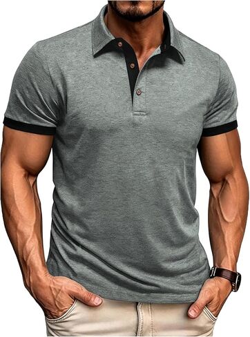 Men's Casual Henley Shirts Classic Button Cotton Short Sleeve Collared T-Shirt Summer Basic Solid Lightweight Tees in Saudi Arabia
