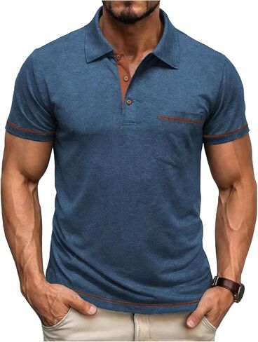 Men's Casual Henley Shirts Classic Button Cotton Short Sleeve Collared T-Shirt Summer Basic Solid Lightweight Tees in Saudi Arabia