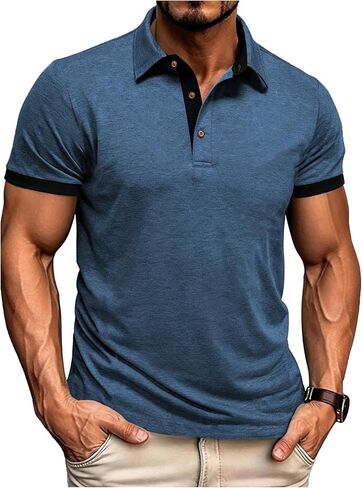 Men's Casual Henley Shirts Classic Button Cotton Short Sleeve Collared T-Shirt Summer Basic Solid Lightweight Tees in Saudi Arabia