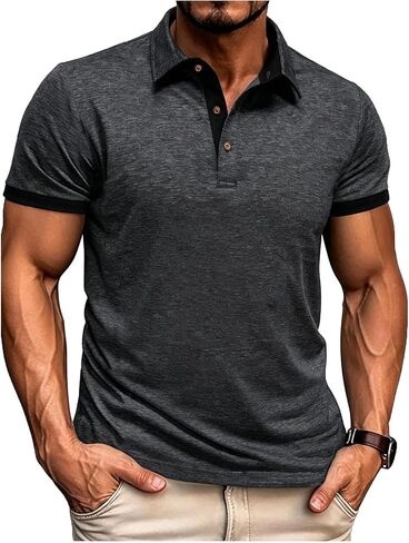 Men's Casual Henley Shirts Classic Button Cotton Short Sleeve Collared T-Shirt Summer Basic Solid Lightweight Tees in Saudi Arabia