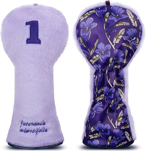 Purple Golf Driver Head Cover Front Plush Back Leather Printing Jacaranda Driver Headcover for Women Lady in Saudi Arabia
