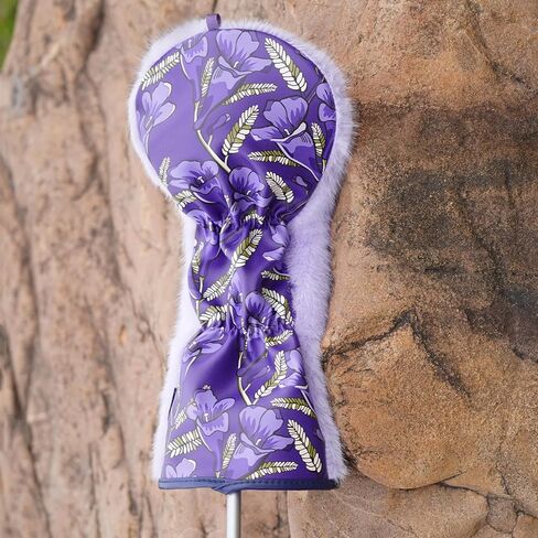 Purple Golf Driver Head Cover Front Plush Back Leather Printing Jacaranda Driver Headcover for Women Lady in Saudi Arabia