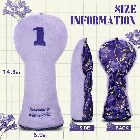 Purple Golf Driver Head Cover Front Plush Back Leather Printing Jacaranda Driver Headcover for Women Lady in Saudi Arabia