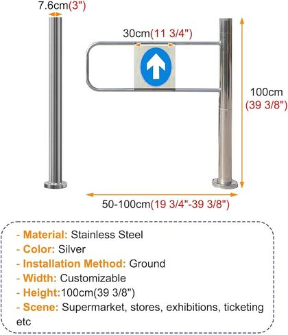 باب دوار تجاري للمكتبات - بوابة متأرجحة للإغلاق التلقائي حاجز مدخل عالمي ذو اتجاه واحد (يسار 70 × 100 سم / 28 × 39 بوصة) - حل وصول متين وآمن in Kuwait