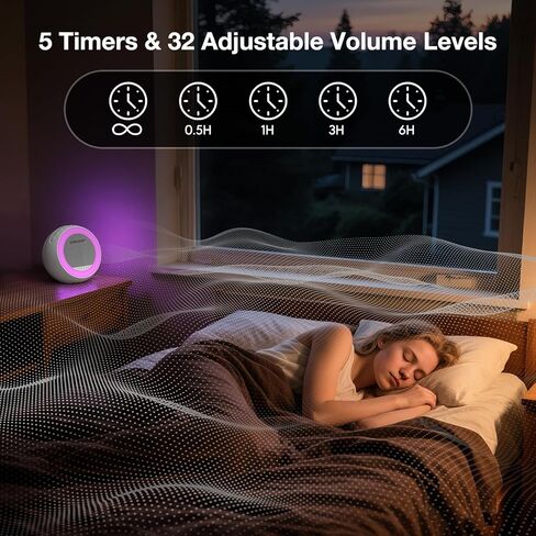 آلة صوت ضوضاء بيضاء مع ضوء ليلي، آلة صوت محمولة للأطفال والكبار مع ضوء ليلي بـ 10 ألوان، 32 صوتًا مهدئًا و5 مؤقتات للحضانة والخصوصية في المكتب المنزلي والسفر in Kuwait