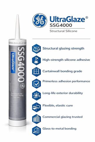 GE Silicones UltraGlaze SSG4000 Structural Glazing Silicone Adhesive Sealant, Black, 10.1 fl oz Cartridge, Primerless Glass-to-Metal Bonding for Curtainwall, Storefront & Skylights in Saudi Arabia