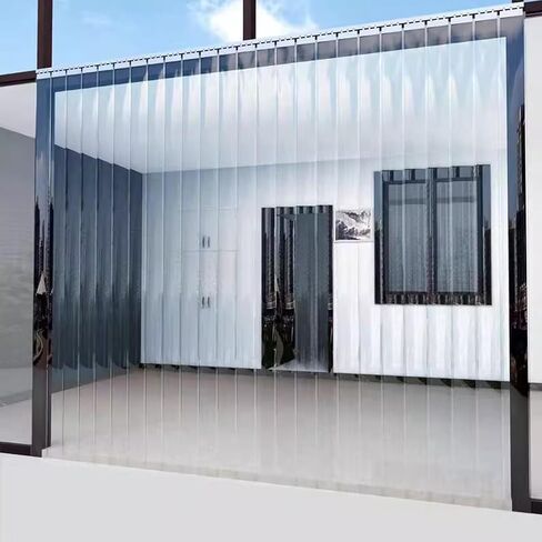 طقم أبواب ستائر بشريط PVC - ستائر فينيل شفافة معزولة حراريًا للغرف الباردة والمستودعات، شرائط أبواب ناعمة - سهلة التركيب (W105xH280cm/41.34x110.2in) in Kuwait