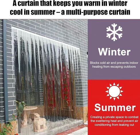 ستارة شريطية من مادة PVC معزولة حراريًا للمجمدات والمبردات، ستارة باب للفريزر من الفينيل الشفاف شديدة التحمل، تصميم متداخل (عرض 165 × ارتفاع 190 سم / 64.96 × 74.8 بوصة) in Kuwait