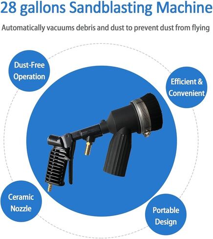آلة السفع الرملي المحمولة سعة 28 جالونًا، آلة السفع الرملي لاستعادة الفراغ، تتضمن ملحقات فوهة السيراميك، لتنظيف الطلاء وجمع المواد بكفاءة in Kuwait
