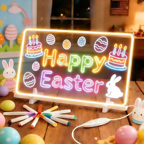 LED Note Board with 7 Colors，15"x10" Drawing Tablet with 4 Modes, 7 Fluorescent Pens, Stand, Hanging Chain, Kids' Creative Drawing Toy, Christmas Gifts for Kids (White) in Kuwait