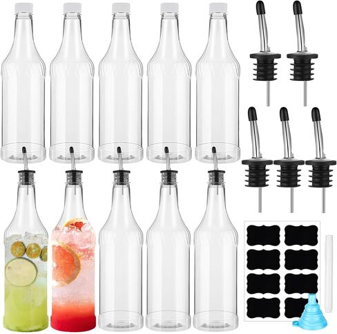 دندات 20 PCS 32 أوقية بلاستيك زجاجات طويلة مع صب وقبعات عصير البلاستيك صب زجاجات مع الصلب المقاوم للصدأ صنب in Saudi Arabia