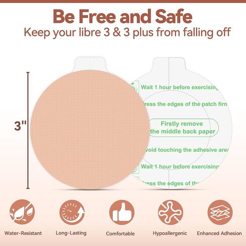 40 Pack Libre 3 Sensor Covers Waterproof, Breathable Adhesive Patches for Libre 3 Plus, with Easy-Peel Tab Pre-Cut Backing, Hypoallergenic & Latex-Free Overpatch for Long Stay Protection, Beige in Kuwait