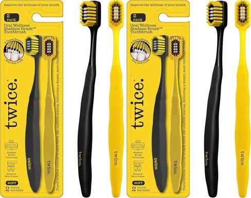 فرشاة أسنان توايس سوفت ستاديوم - شعيرات ناعمة مبتكرة من 3 طبقات تساعد على إزالة البلاك عن طريق احتضان الأسنان واللثة لتنظيف عميق، عدد 2 in Kuwait