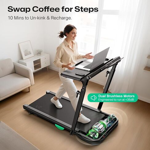 UREVO Foldimix 5 Treadmills for Home, Walking Pad with Adjustable Handle Bar, Multi-Functional Workstation Treadmill, Dual Brushless Motorized, 14-Point Shock Absorption, Compact Design in Kuwait