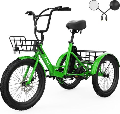 دراجة ثلاثية العجلات كهربائية بإطار سميك مقاس 20 بوصة × 2.6 من Vivi T01 للبالغين، دراجة كهربائية ذات 3 عجلات قابلة للطي بقدرة 750 وات، 95% مجمعة مسبقًا، تفاضلية للسرعة، دراجة ثلاثية العجلات كهربائية بسرعة 15.5 ميل في الساعة مع دعامة in Kuwait